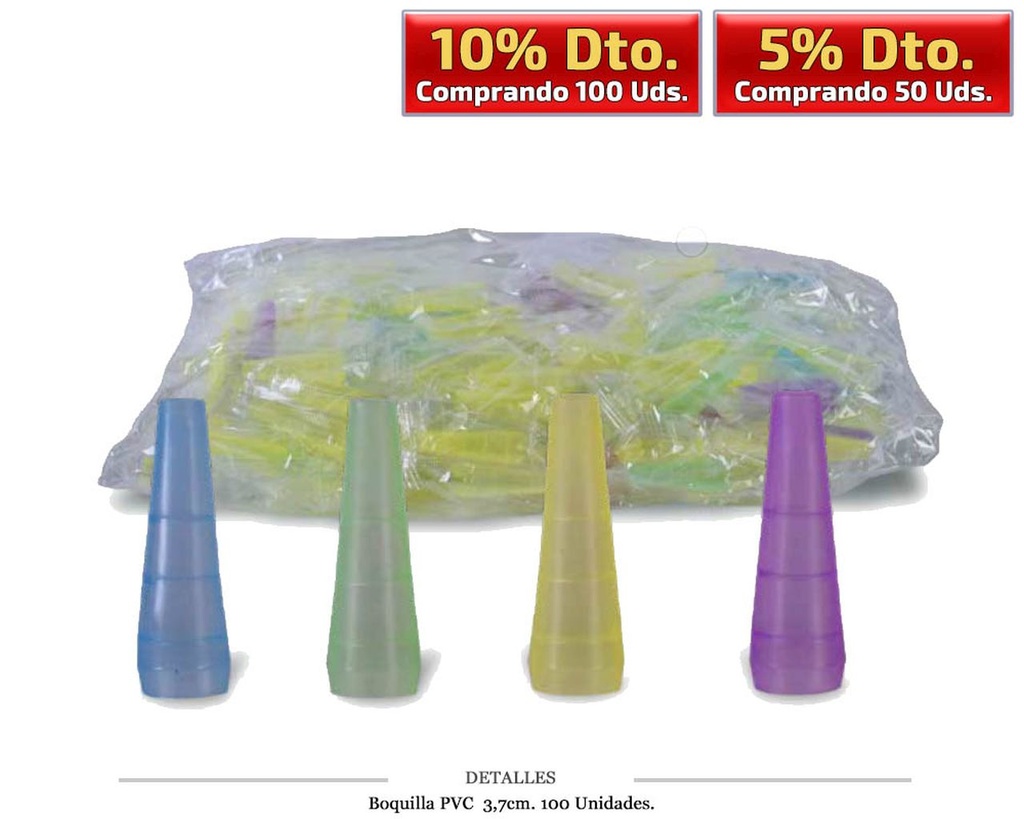 BOQUILLA PVC DESECHABLE 3,7 CM 100 UDS