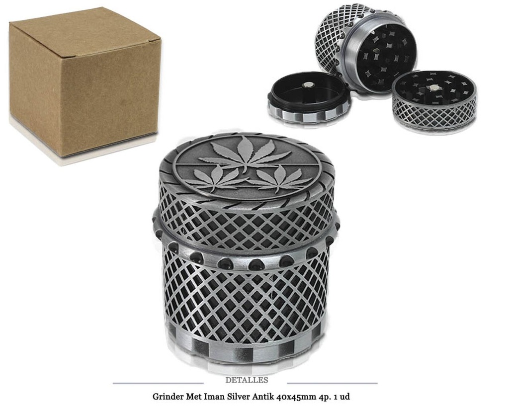 GRINDER MET IMAN SILVER ANTIK 40X45MM 4P 1 UD