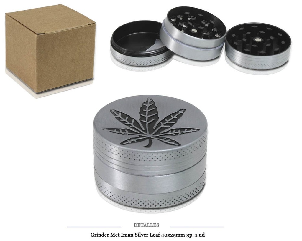 GRINDER MET IMAN SILVER LEAF 40X25MM 3P 1 UD