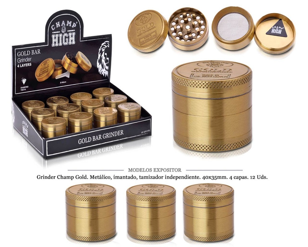 GRINDER CHAMP MET I.T.IND. GOLD 40X35MM 4P 12 UDS