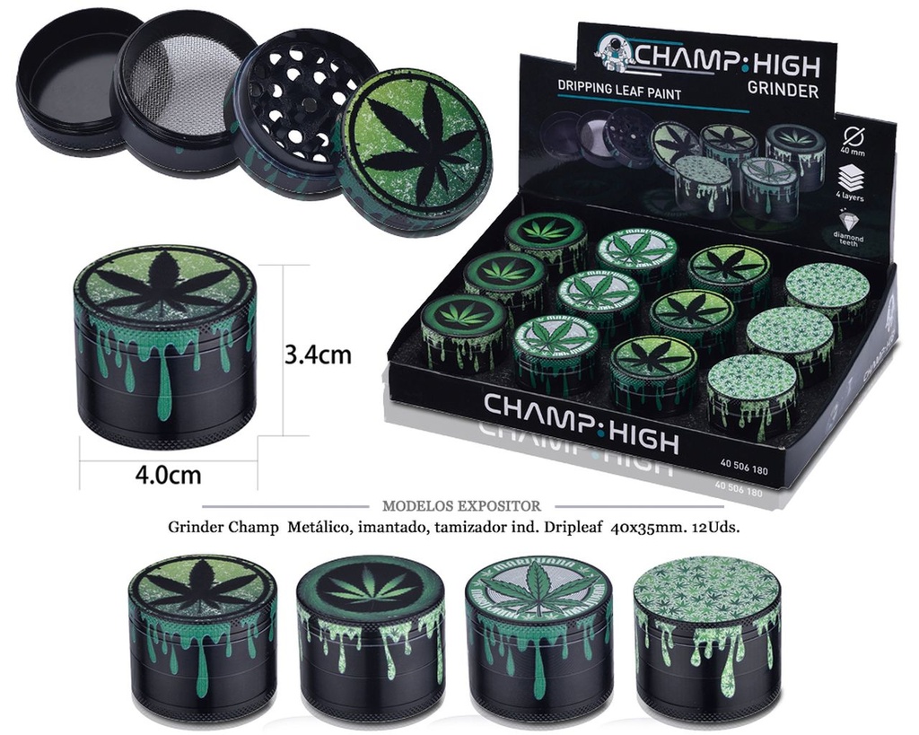 GRINDER CHAMP MET I.T.IND. DRIPLEAF 40X35MM 12 UDS