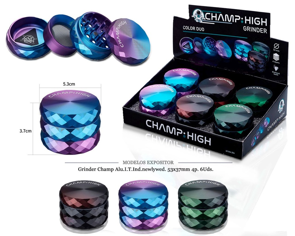 GRINDER CHAMP ALU I.T.IND. NEWLYWED 53X37MM 4P 6 UDS