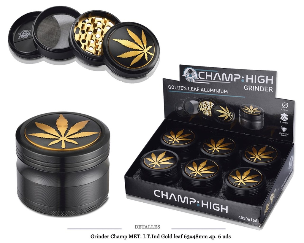 GRINDER CHAMP MET I.T.IND. GOLDLEAF 63X48MM 4P 6 UDS