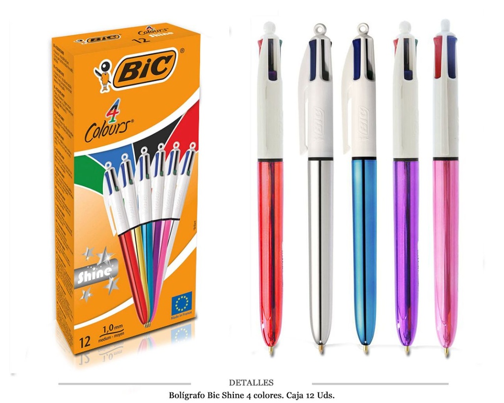 BOLIGRAFO BIC SHINE 4 COLORES 12 UDS