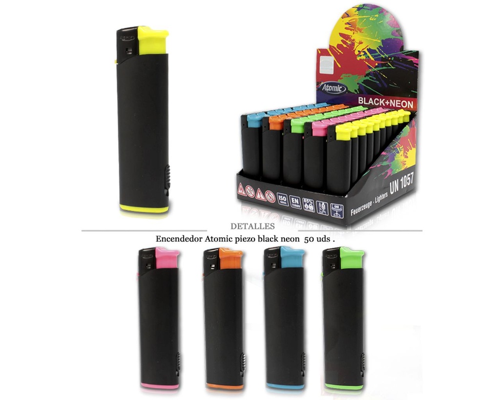 ENCD. ATOMIC PIEZO BLACK NEON CON LUZ 50 UDS