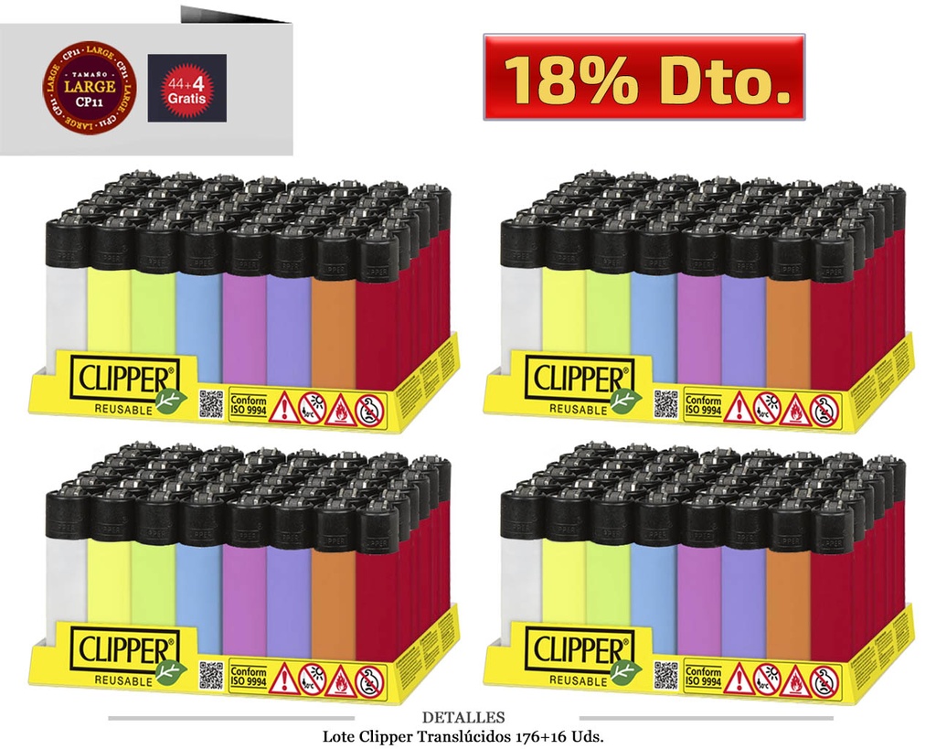 LOTE CLIPPER TRANSLUCIDO 176+16 UDS+CLIPPERPUNTOS
