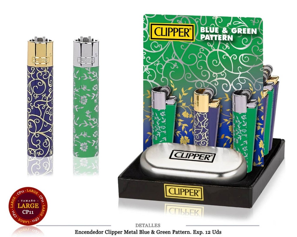 ENCD. CLIPPER METAL BLUE & GREEN PATTERN 12 UDS