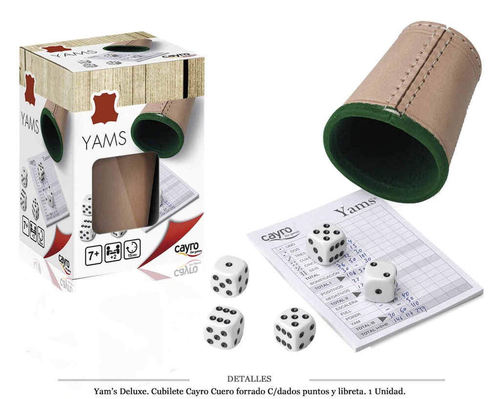 CUBILETE CAYRO CUERO FORRADO C/DADOS YAM´S DELUXE