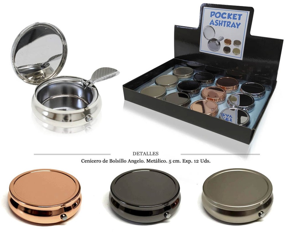 CENICERO BOLSILLO ANGELO POCKET 5 CM 12 UDS