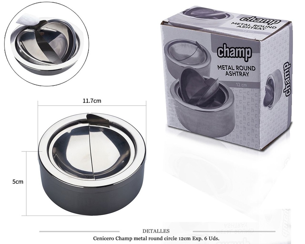 CENICERO CHAMP METAL ROUND CIRCLE 12 CM 6 UDS