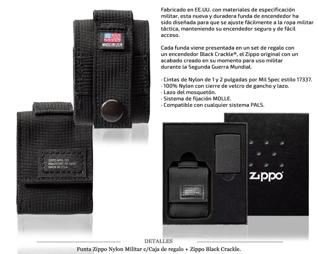 FUNDA ZIPPO NYLON MILITAR BLACK C/CAJA REGALO