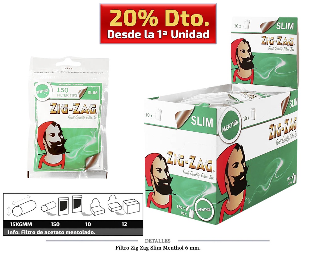 FILTRO ZIG-ZAG 6 MM MENTHOL 10x150 UDS