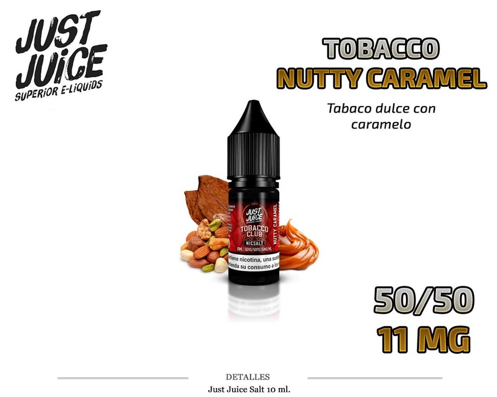 E-LIQUID JUST JUICE SALT TOBACCO NUT. CARAM. 11MG 10ML 