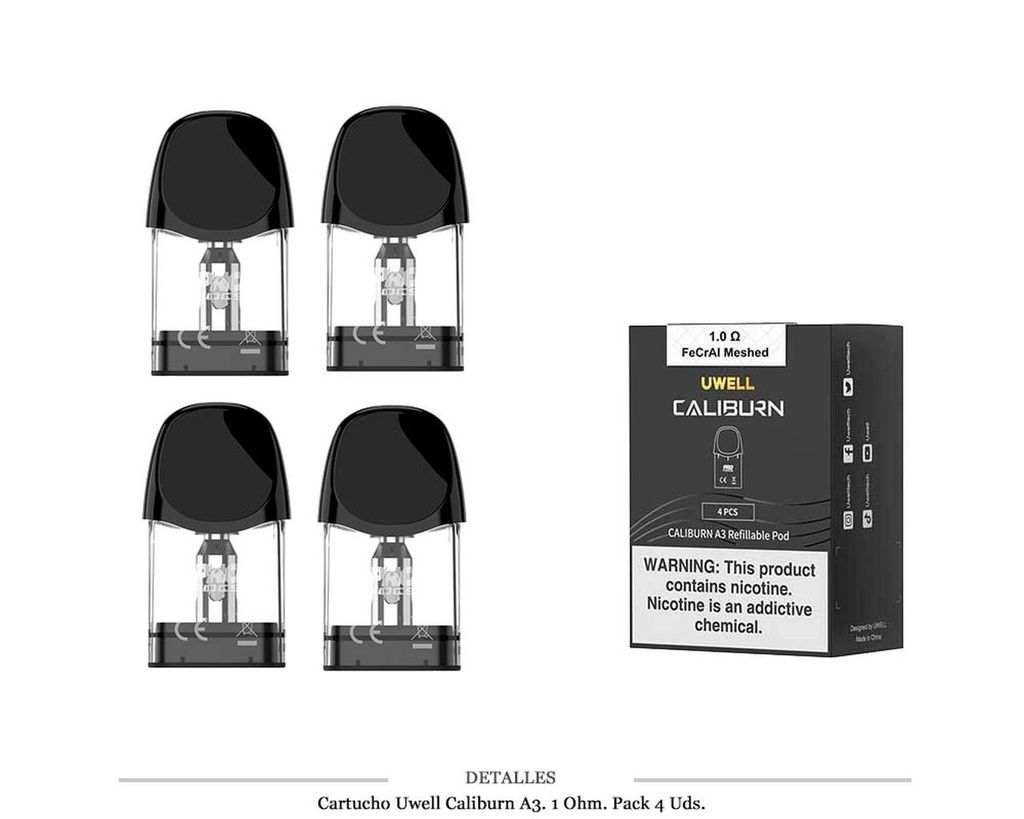 CARTUCHO UWELL CALIBURN A3 POD 1.0 PHM 4 UDS