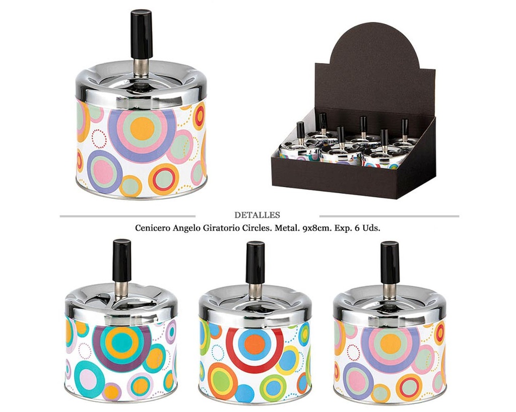 CENICERO ANGELO MET GIRATORIO 9X8CM CIRCLES 6 UDS