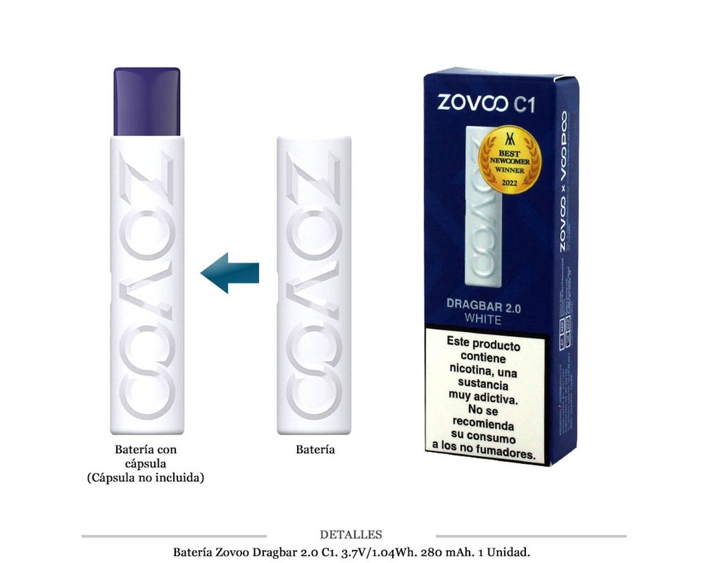 BATERIA ZOVOO DRAGBAR 2.0 BLANCA 280 MAH