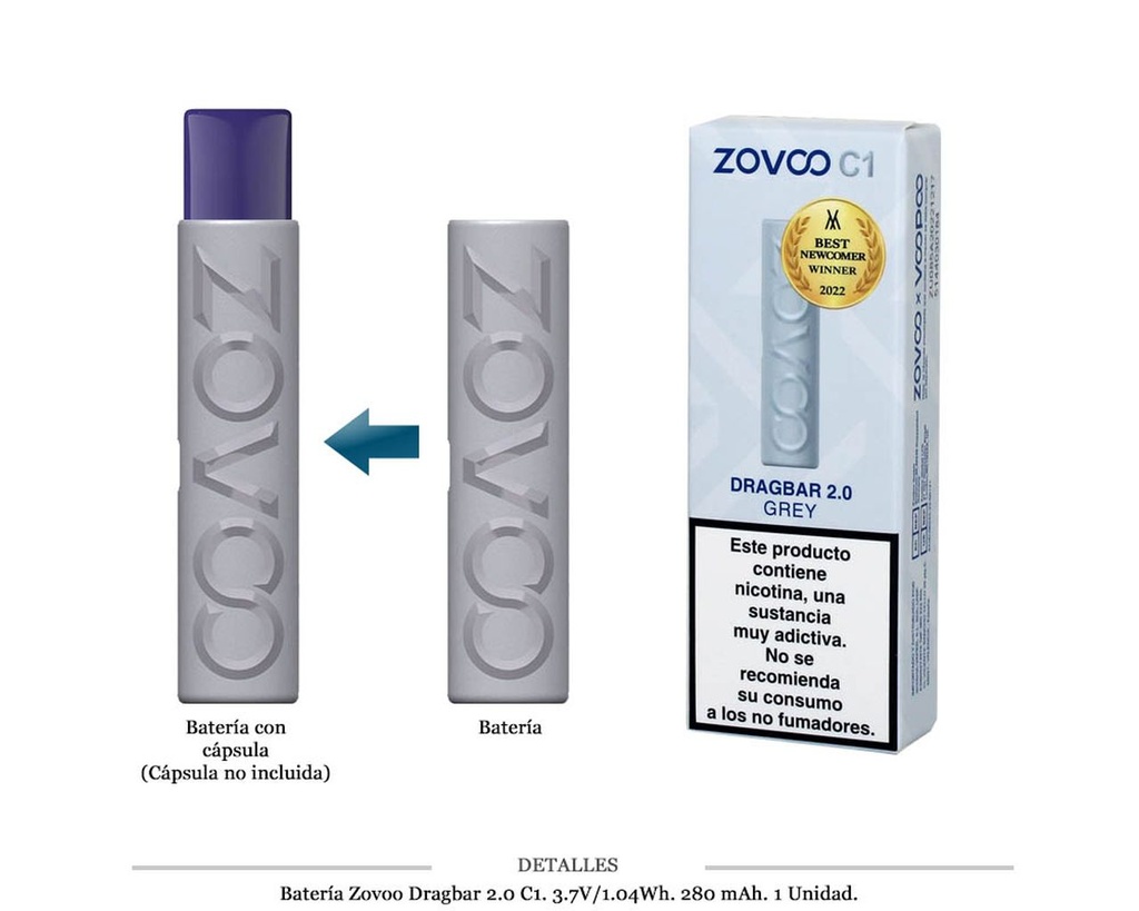 BATERIA ZOVOO DRAGBAR 2.0 GRIS 280 MAH