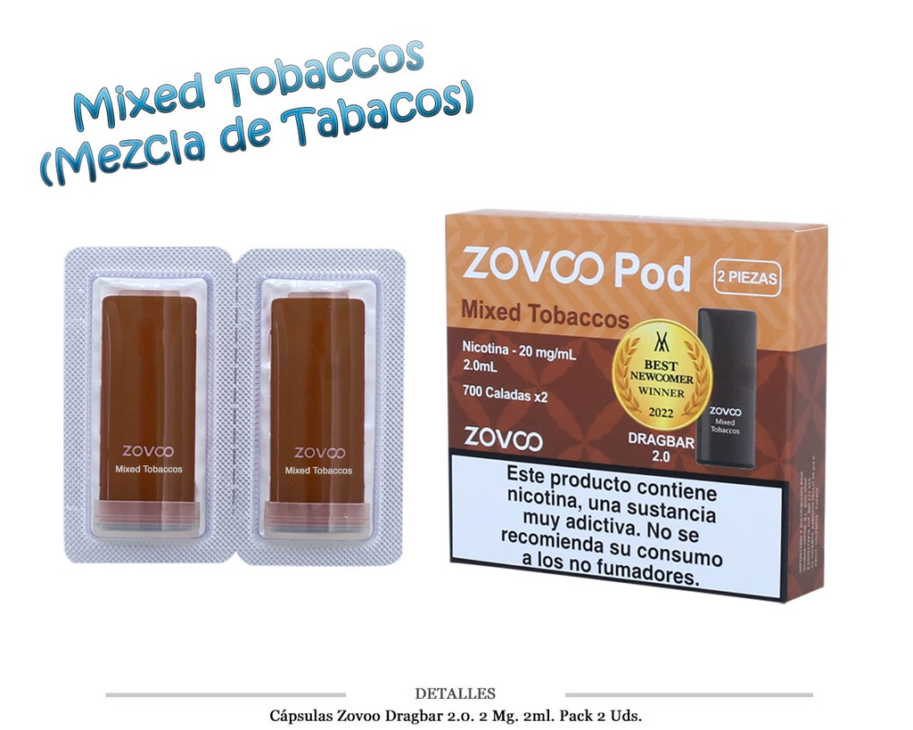 CAPSULAS ZOVOO DRAGBAR 2.0 MIXED TOBACCOS 20MG 2 UDS