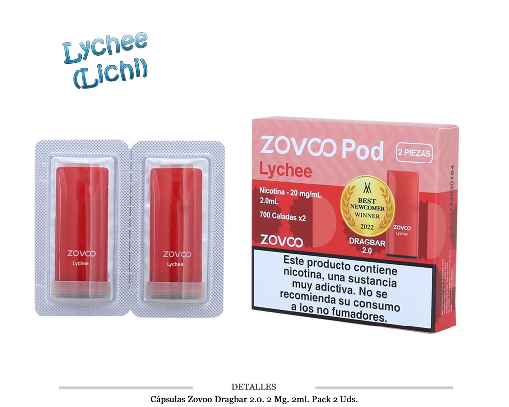 CAPSULAS ZOVOO DRAGBAR 2.0 LYCHEE 20MG 2 UDS