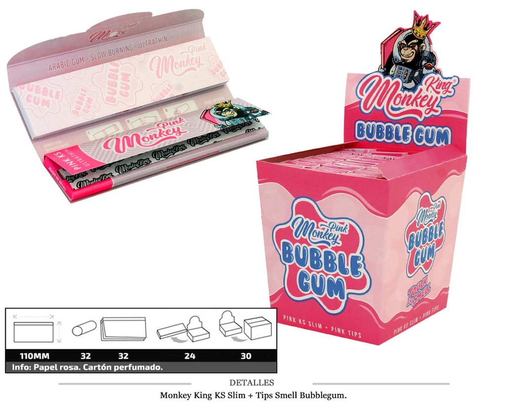 MONKEY KING KS SLIM+TIPS SMELL BUBBLEGUM 24 UDS