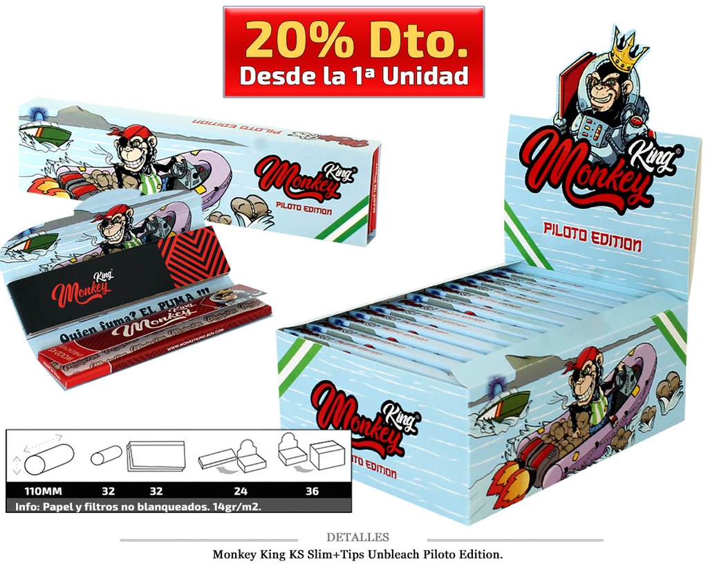 MONKEY KING KS SLIM+TIPS UNBLEACH PILOTO EDITION 24 UDS