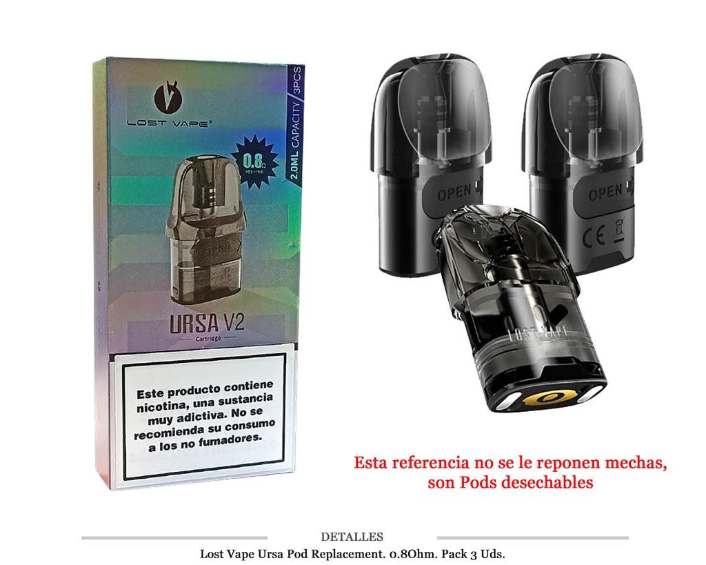 CARTUCHO LOST VAPE URSA V2 NANO 0.8 OHM 3 UDS