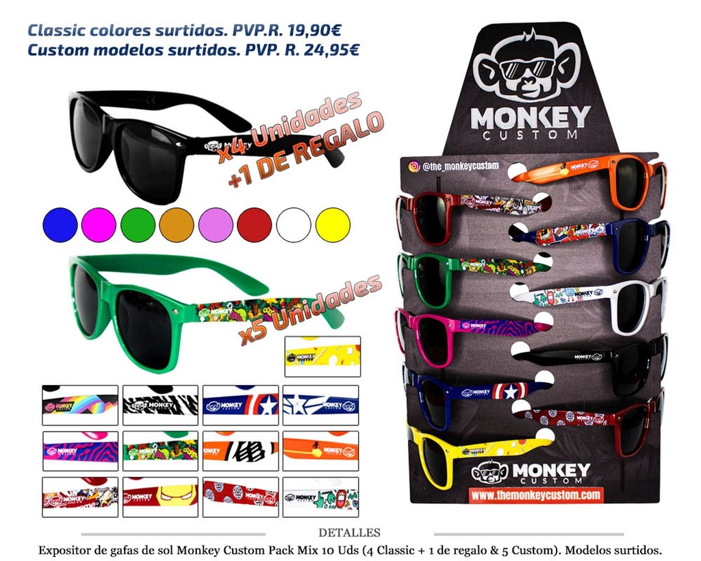GAFAS SOL MONKEY CUSTOM PACK MIX 9+1 UDS