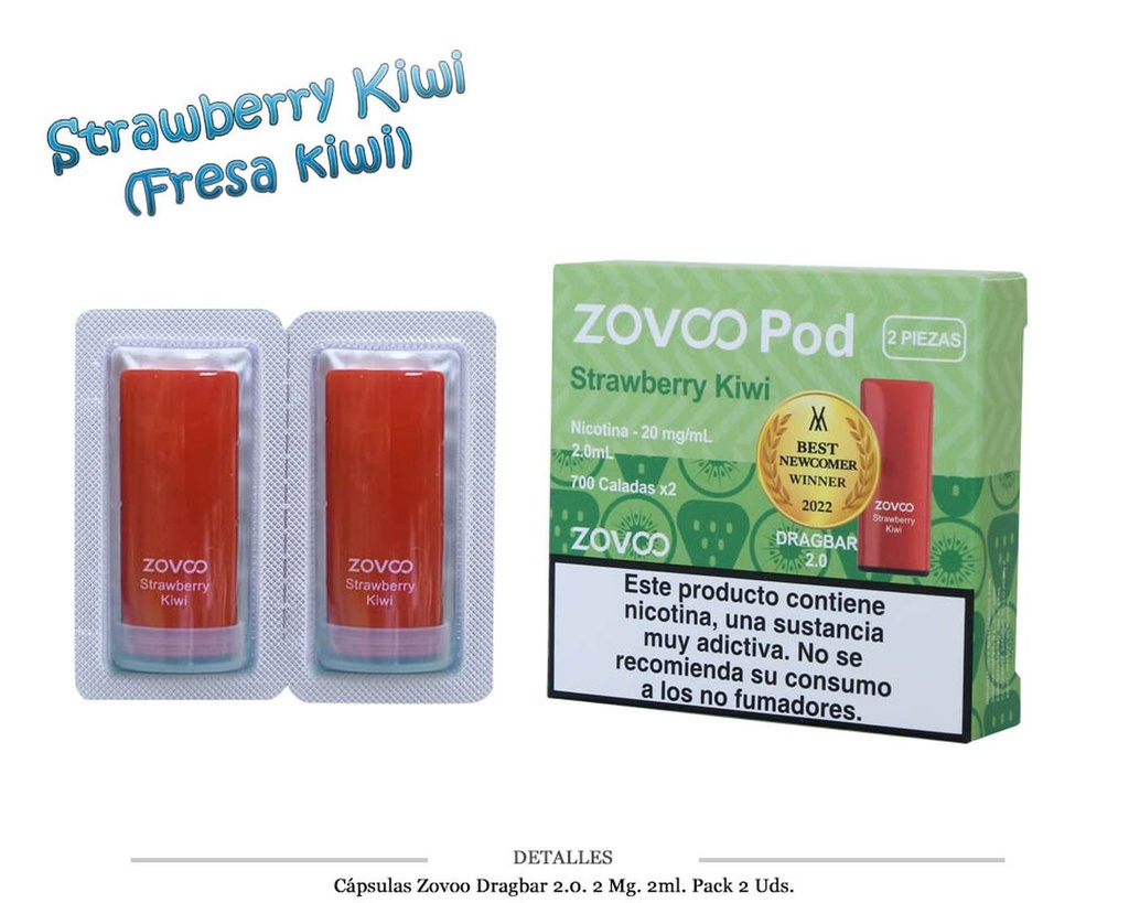 CAPSULAS ZOVOO DRAGBAR 2.0 STRAWBERRY KIWI 20MG 2 UDS