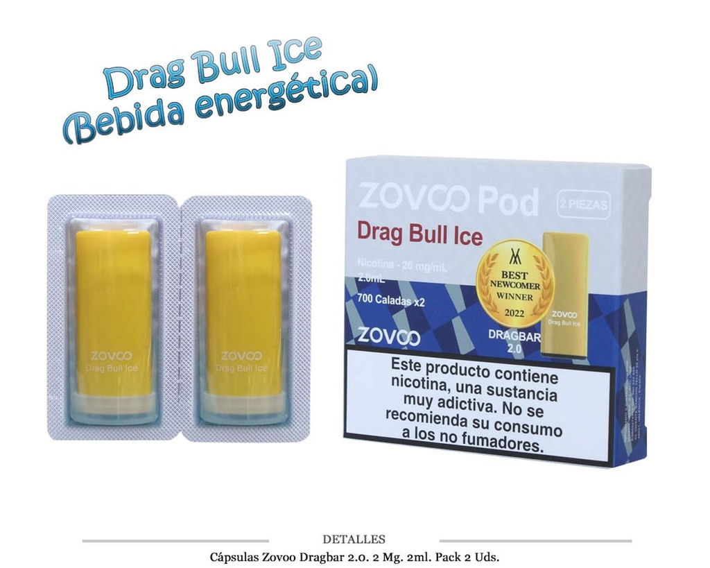 CAPSULAS ZOVOO DRAGBAR 2.0 DRAG BULL 20MG 2 UDS