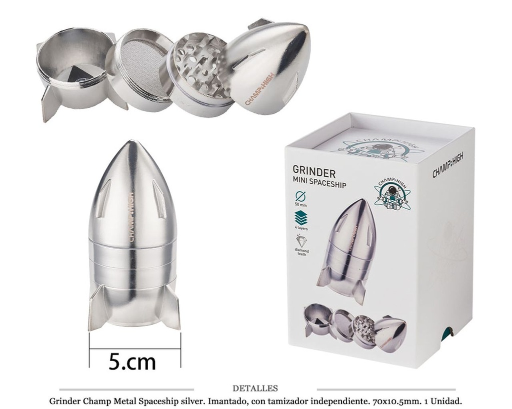 GRINDER CHAMP MET I.T.IND. MINI SPACESHIP SILVER 70X10,5MM 1 UD