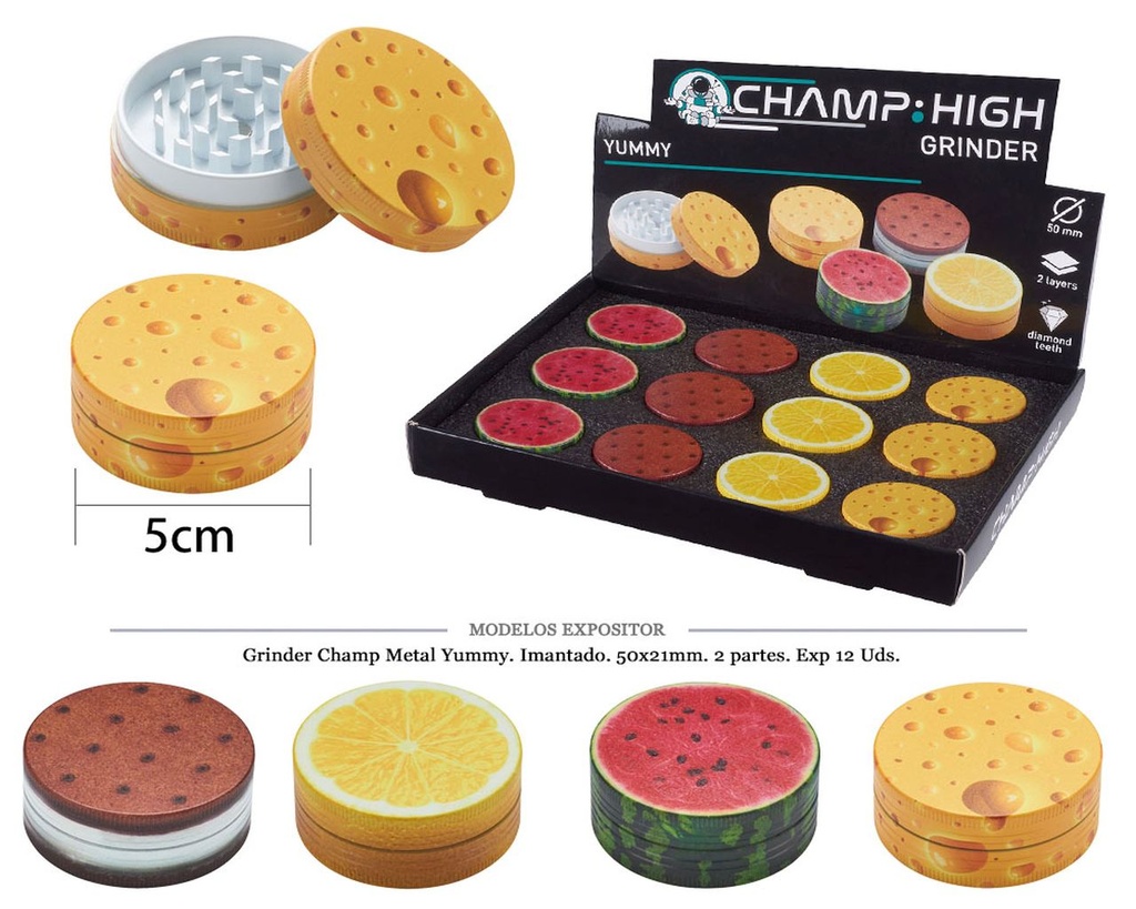 GRINDER CHAMP MET I. YUMMY 50X21MM 2P 12 UDS