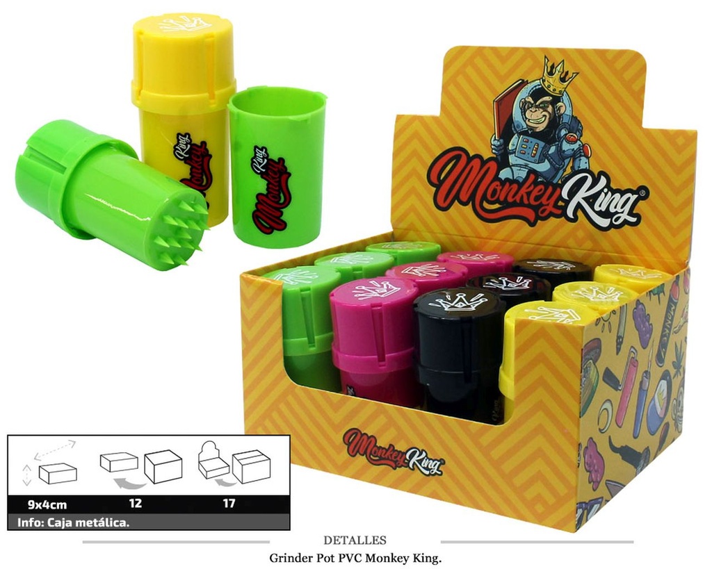 GRINDER POT PVC MONKEY KING 9x4CM 12 UDS