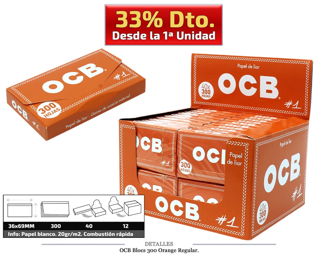 OCB BLOCS 300 70MM ORANGE 40 UDS