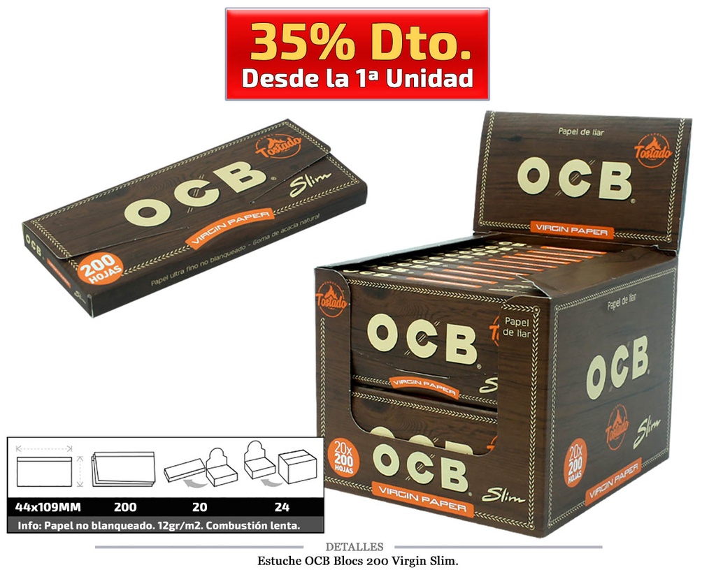 OCB BLOCS 200 SLIM VIRGIN 20 UDS