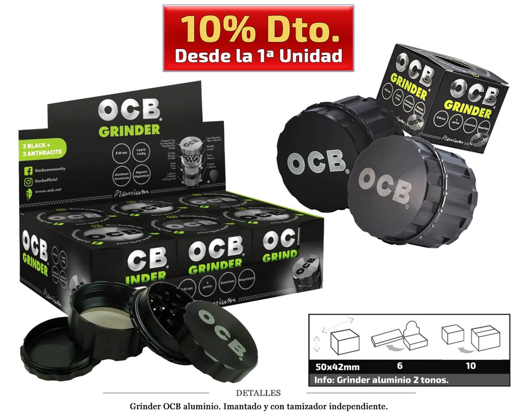 GRINDER OCB ALUMINIO I.T.IND. 50x42MM 4P 6 UDS