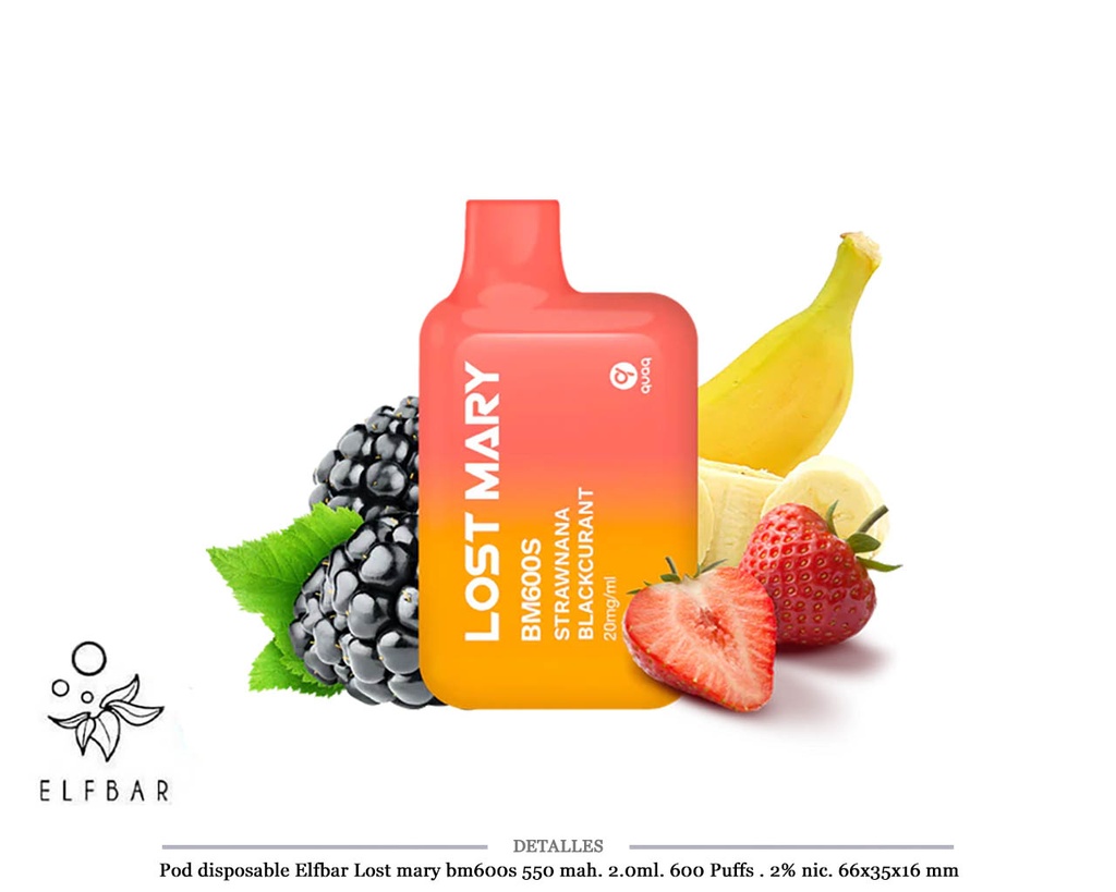 POD DES. LOST MARY BM600S STRAWNANA BLACKCURRANT 20MG 2ML