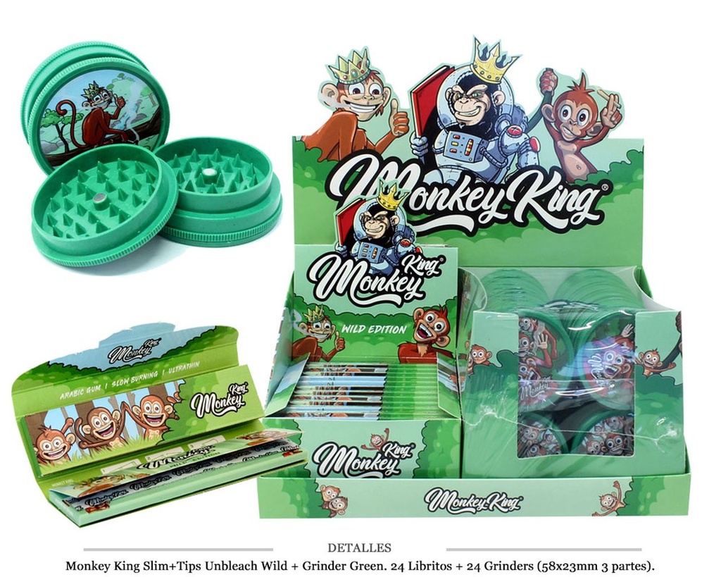 MONKEY KING KS SLIM+TIPS UNBLEACH + GRINDER WILD 24 UDS