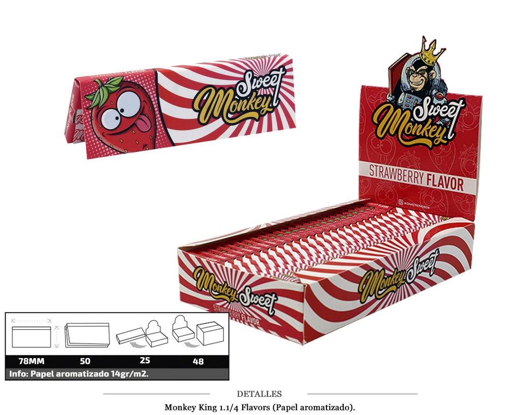 MONKEY KING 1 1/4 FLAVOUR STRAWBERRY 25 UDS