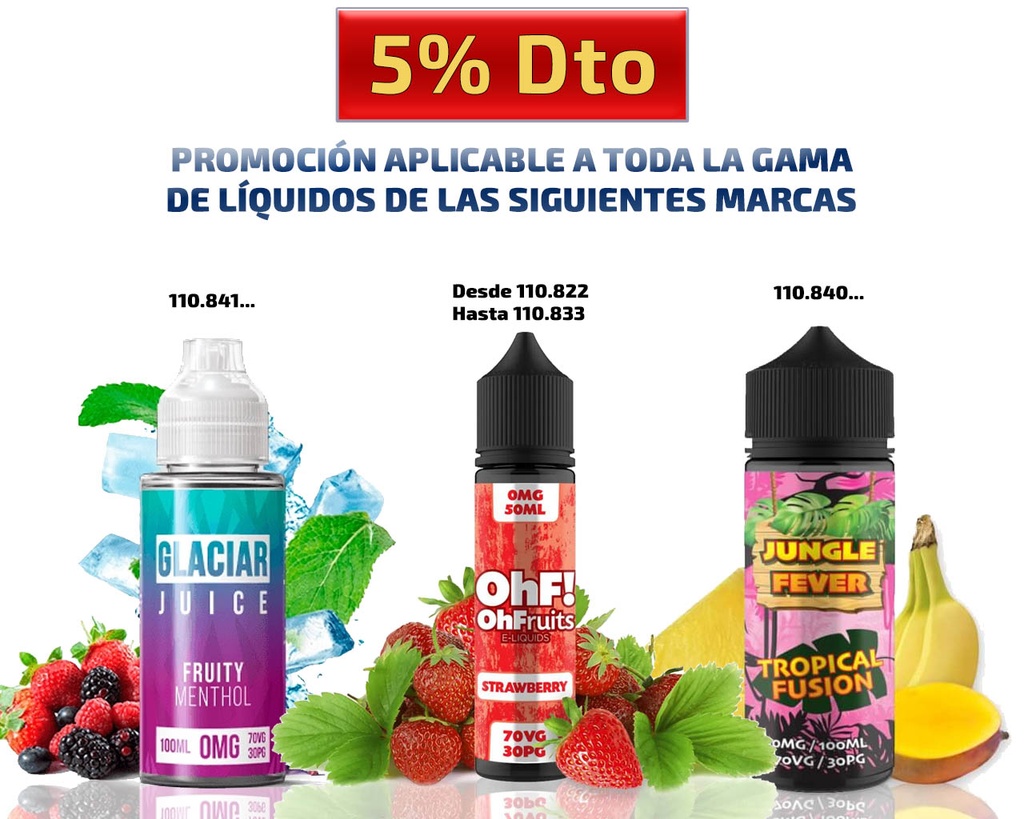 E-LIQUID JUNGLE FEVER Y GLACIAR JUICE 5% DTO