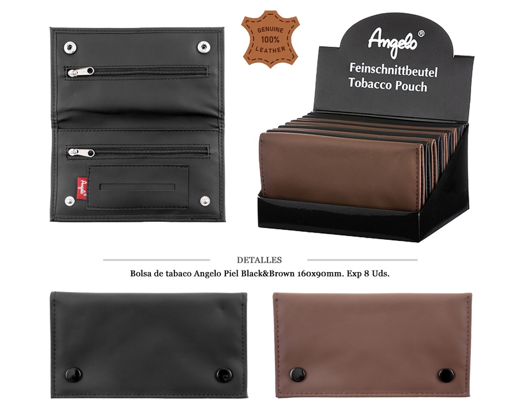 BOLSA TABACO ANGELO PIEL BLACK/BROWN 16X9CM 10 UDS