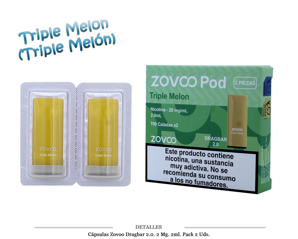 CAPSULAS ZOVOO DRAGBAR 2.0 TRIPLE MELON 20MG 2 UDS