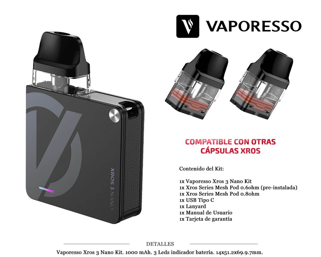 VAPORESSO XROS 3 NANO BLACK KIT 1000MAH