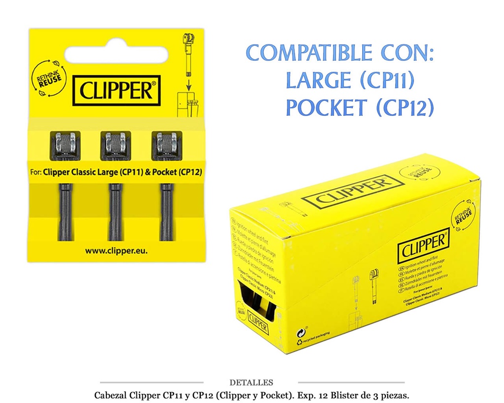 CABEZAL CLIPPER BLISTER 3 PIEZAS 12 UDS