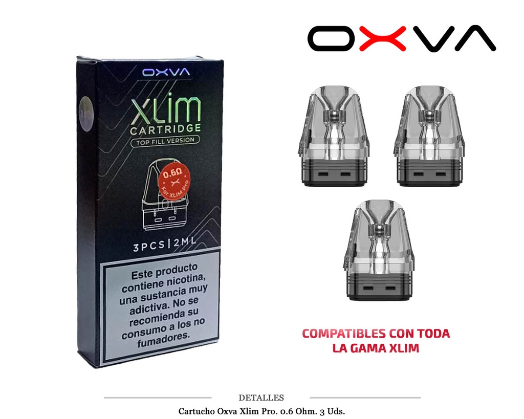 CARTUCHO OXVA XLIM PRO 0,6 OHM 3 UDS