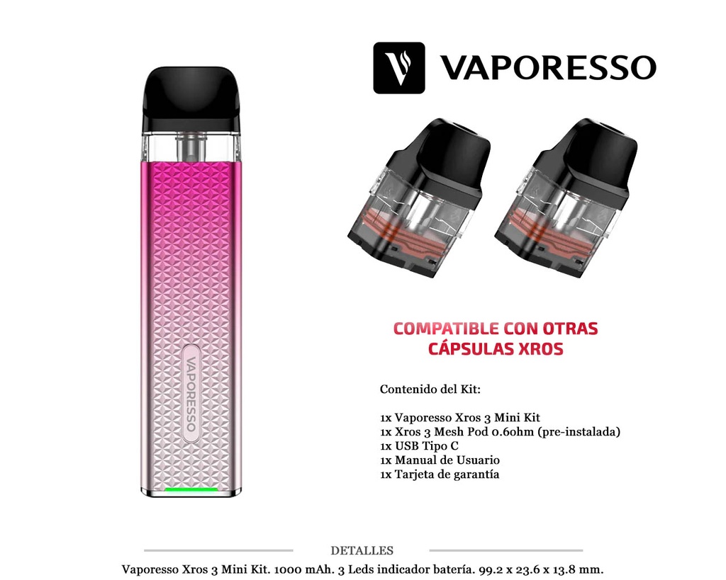 VAPORESSO XROS 3 MINI ROSE PINK KIT 1000 MAH