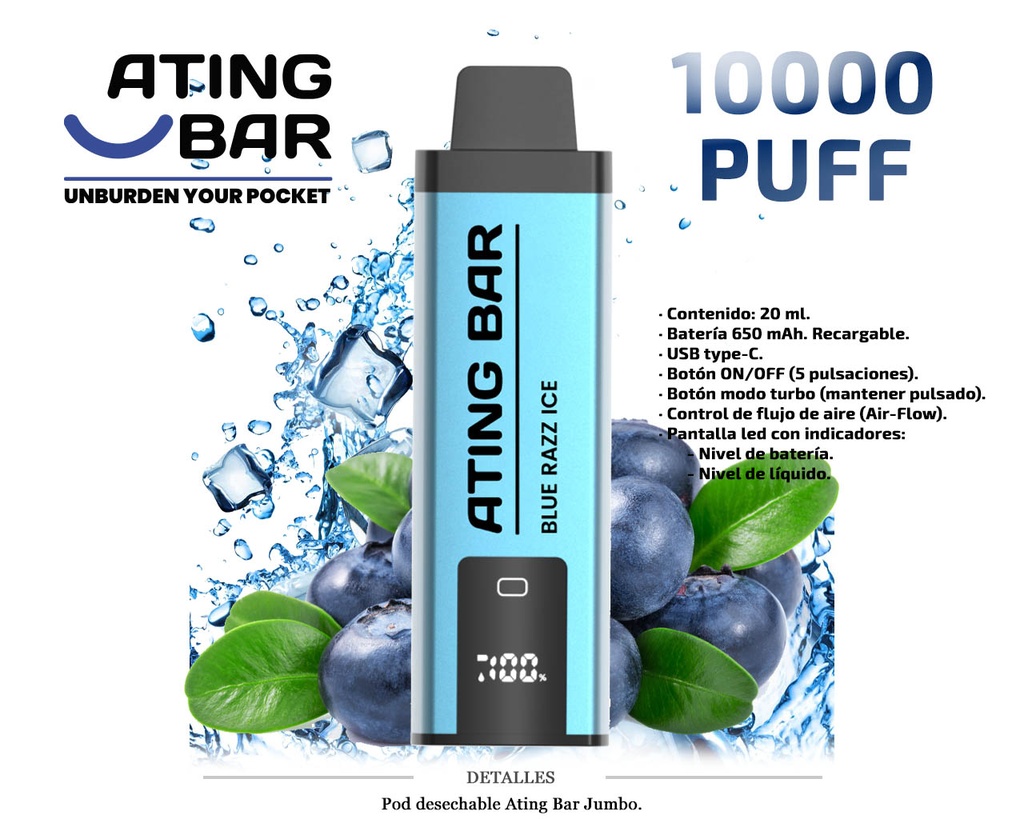 POD DES. ATING JUMBO VAPE BLUE RAZZ ICE 0MG