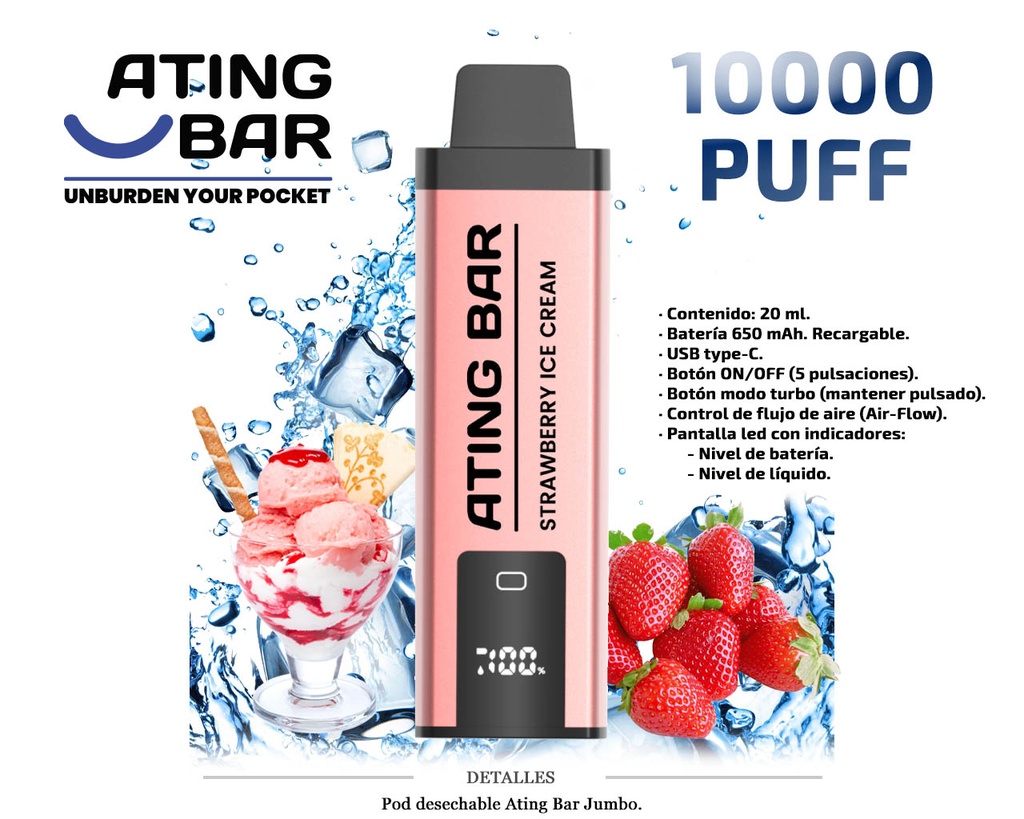 POD DES. ATING JUMBO VAPE STRAWBERRY ICE CREAM 0MG