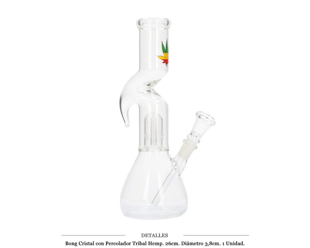 BONG CRISTAL C/PERCOLADOR TRIBAL HEMP 26CM 1 UD