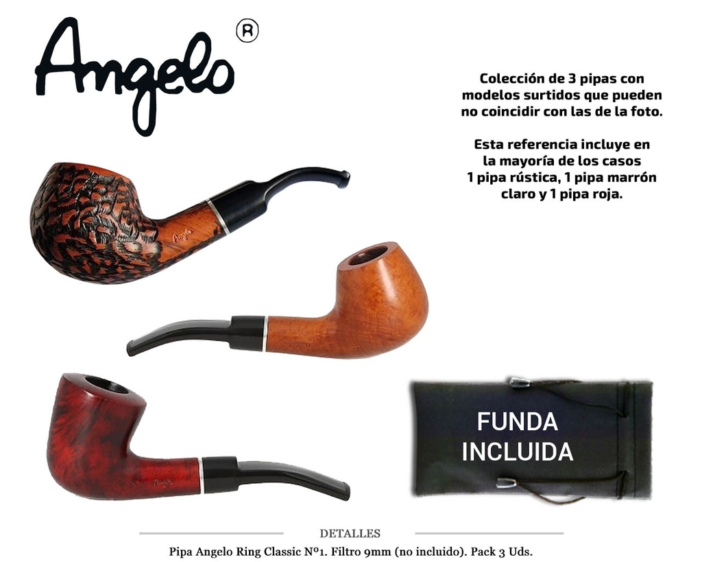 PIPA ANGELO RING CLASSIC  Nº1 F9MM PACK 3 UDS
