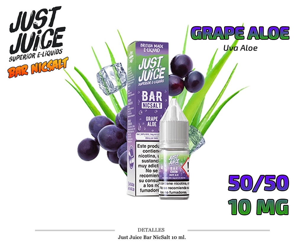 E-LIQUID JUST JUICE BAR SALT GRAPE ALOE 10MG 10ML